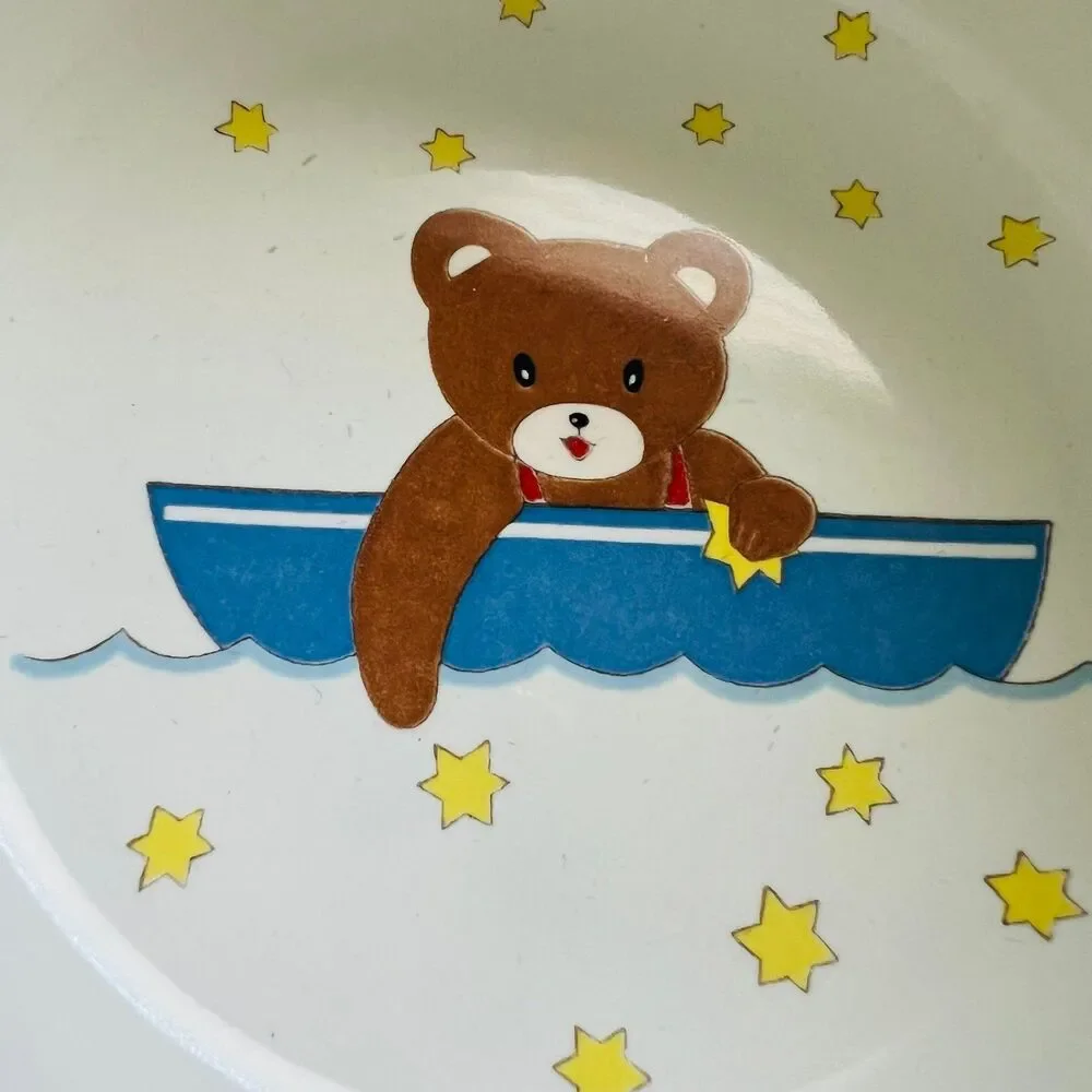 MIKASA CC002 Catch A Star Brown Teddy Bear Blue Boat Red Trim Child's Bowl